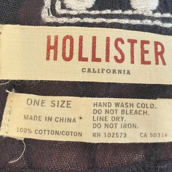 Hollister Cotton Navy, White Boho Floral Embroidered Scarf with Tassels, 30" Sq. - Picture 6 of 6